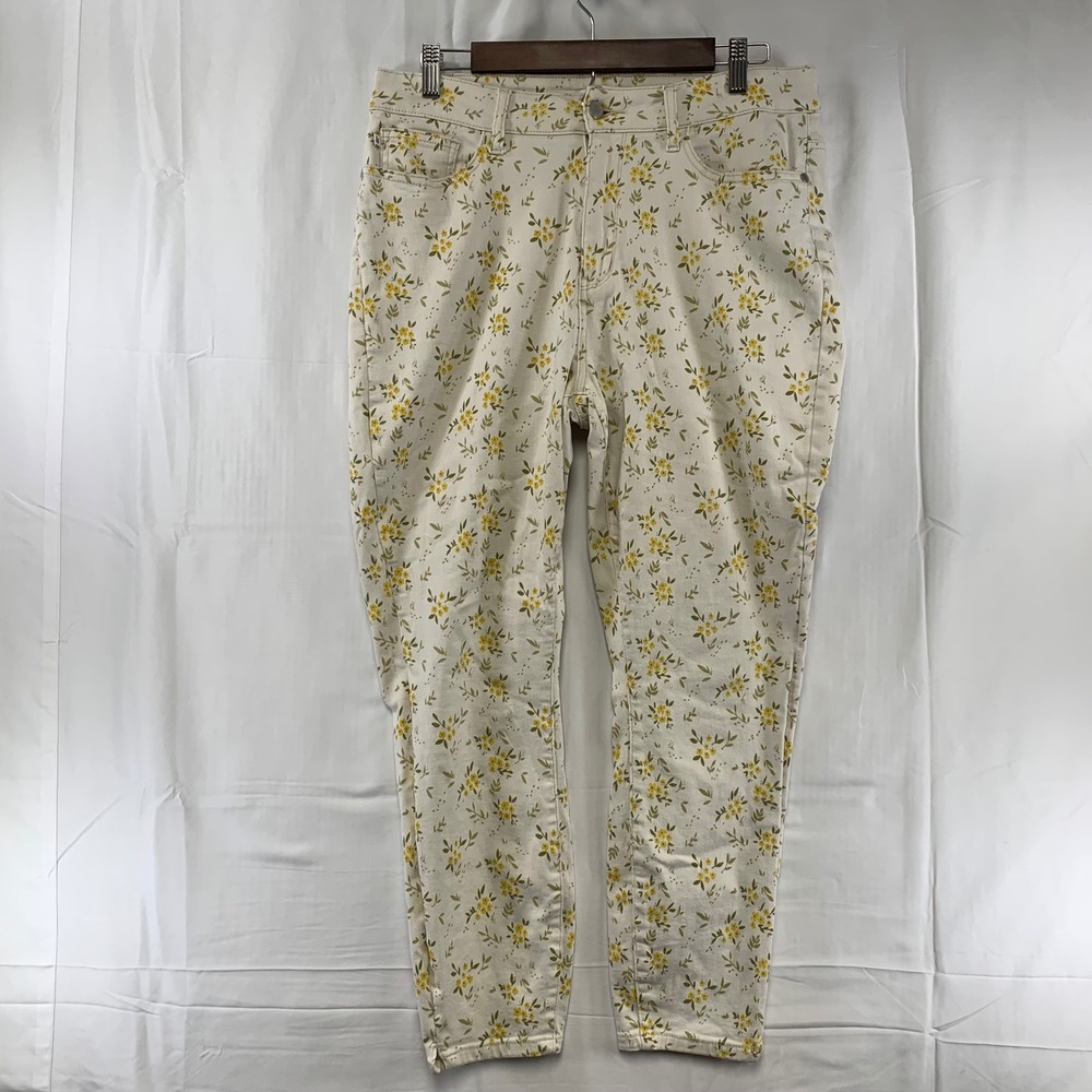 Judy Blue Skinny Jeans Womens 16W Cream Yellow Floral High Rise Ankle Denim